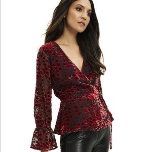 Velvet floral wrap blouse NWT